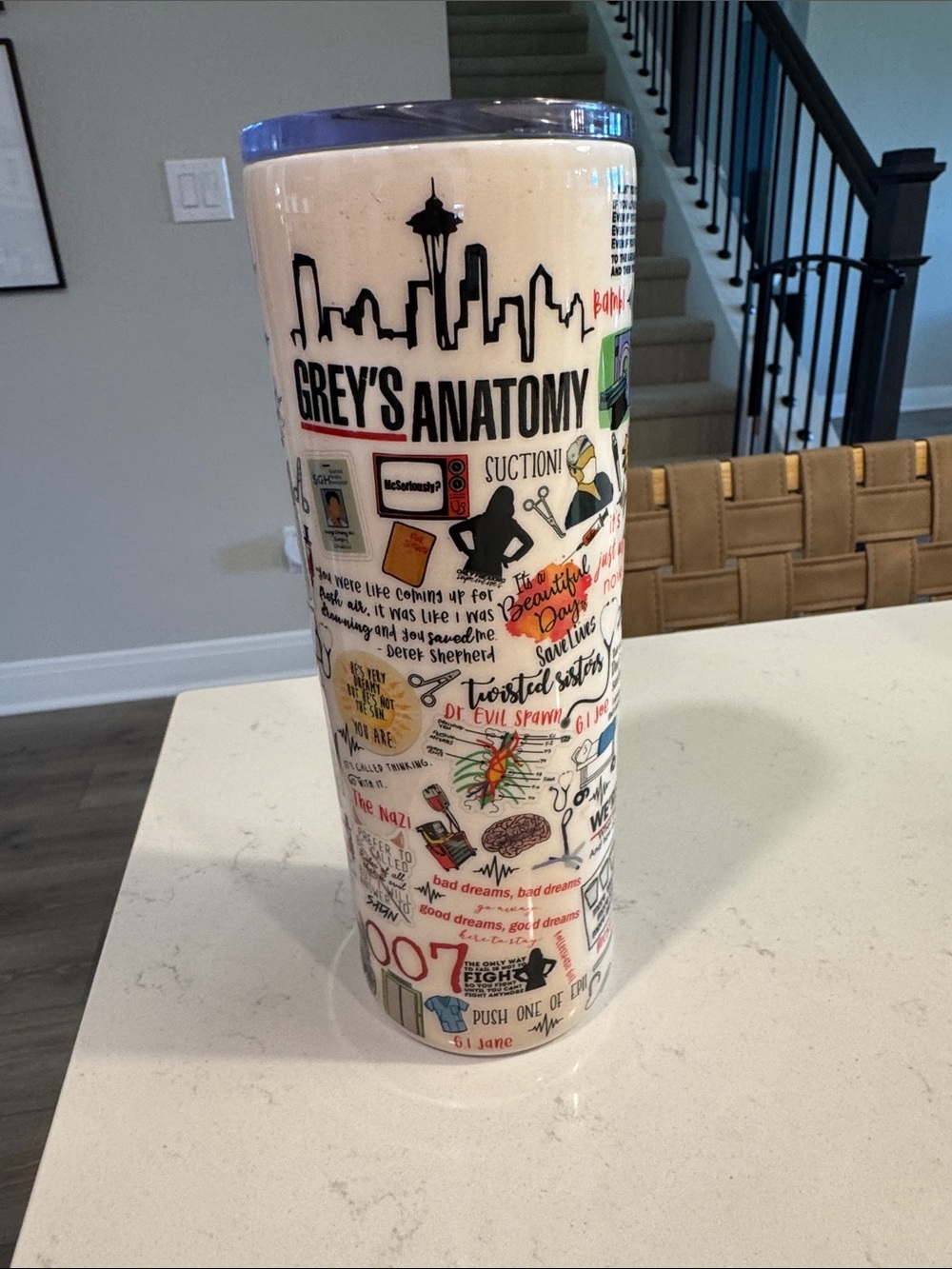 Grey's Anatomy White Illustrated Travel Tumbler with Lid